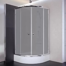 80x80x180 Oval Parlak Profil Komple Kumlu Cam Duş Kabini & 80x80x16 Panelli Duş Teknesi Set Krom