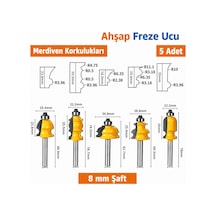 5 Parça Rulmanlı Ahşap Profil Freze Ucu Seti 8 Mm Sap