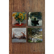 Doğal Taş Bardak Altlığı - Vincent Van Gogh Eserleri Baskılı 10x10cm Stone Coasters Çok Renkli
