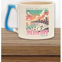 Miami Summer Trip Baskılı Yaz Tatili Plaj Eğlencesi Hediyelik Kulplu Kupa Bardak MAvi