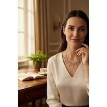 Kristal Taşlı Gerdanlık Kolye Beyaz