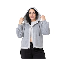 Büyük Beden Kapüşonlu Fermuarlı Üç İplik Gri Melanj Sweatshirt-gri Melanj Gri Melanj