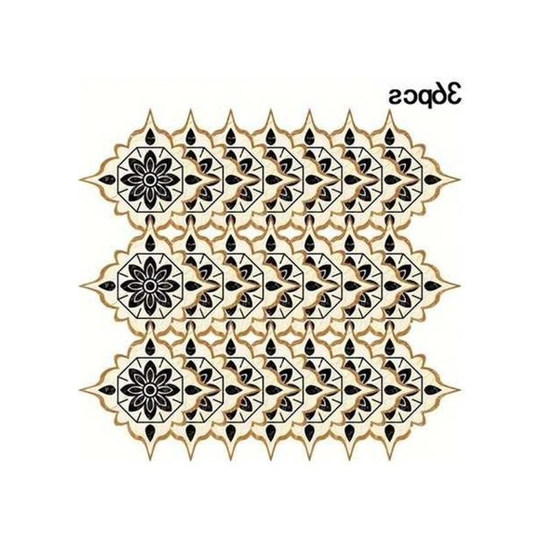 Trendooze Sunshine022 Vintage Çiçek Dekor Seramik Mat Zemin Duvar Çıkartması Siyah+turuncu Siyah - Turuncu