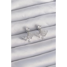 Pirinç Gümüş Renk Zirkon Taşlı V Model Küpe Tj-bkp9290 Tdrtr