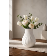 Modern Çizgili Dekoratif Vazo Minimalist 3d Baskı Beyaz Masaüstü Vazo
