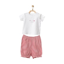 Dear Enika Andywawa Kız Bebek Kırmızı Çizgili Alt Üst Şort Takım Ac21670r 001