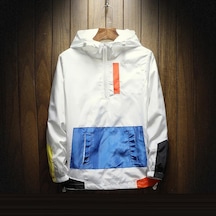 İlkbahar Sonbahar Patchwork Sokak Ceketler Erkekler Kapşonlu Rahat Arrı Baskı Rüzgarlık Ceket Erkek Hip Hop Ceket Homme Beyaz