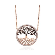 925 Ayar Gümüş Rose Altın Kaplama Kaplama Kaplama Hayat Ağacı Kadın Kolye Rose Gold