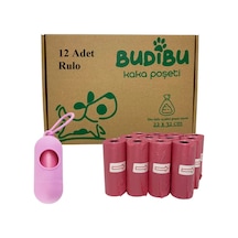 Budibu Köpek Kaka Poşeti Dışkı Torbası12 Rulo + Taşıma Çantası Pembe