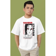 Uchiha Itachi Naruto Baskılı Unisex Oversize Anime Karakter Tişör Beyaz