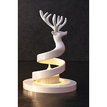 3d Baskı Spiral Ren Geyiği Mumluk Yılbaşı Dekoratif Ren Geyiği Tealight Mum Tutucu - Beyaz Çok Renkli