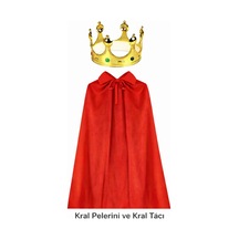 90 Cm Kral Pelerini Ve Altın Kral Tacı Seti 0 - 99