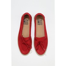 01WS12600 Bueno Shoes Kırmızı Süet Kadın Az Topuklu Ayakkabı