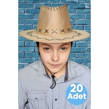 Uniquetrenders Çocuk Unisex 20'li Nubuk Kovboy Şapkası 8-14 Yaş Koyu Bej