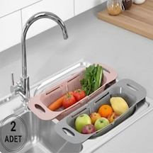 Sürgülü Ayarlanabilir Pratik Lavabo Süzgeci,ayarlı Evye,meyve Sebze Salata Yıkama Pembe-gri 2 Adet P Diğer