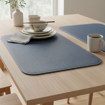 2 Adet Deri Lacivert Çift Taraflı Kenar Dikişli Amerikan Servis 33x44 Cm-kolay Silinebilir Supla