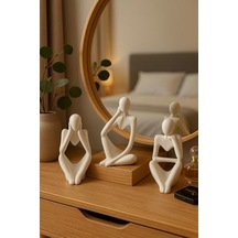 Ev & Ofis Dekoru Beyaz 3 Lü İnsan Figürü Seti El Yapımı Minimalist Heykel Takımı