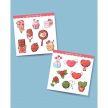 Aşk - Sevgililer Günü Parlak Kağıt Sticker Set- 14 Şubat Sticker - Hediye Süsleme Çıkartmaları- 2 Li Set Kırmızı