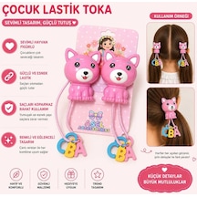 Sevimli Figürlü Dayanıklı Lastik Bağlamalı Toka Seti Pembe