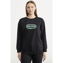 Baskılı Oversize Basic Sweatshirt - Siyah Ekru