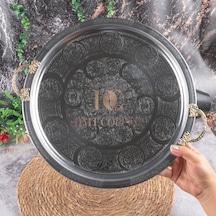 430 Kalite Krom Çelik Kulplu Tepsi 35 Cm Fırına Uygun, Osmanlı Motifli, Kebap & Restoran Sunum Tepsisi Gri