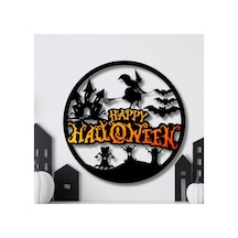 Alvera Decor Happy Halloween Yuvarlak Duvar Panosu Cadı Şato Yarasa Silüetli Kapı Süsü Duvar Dekoru