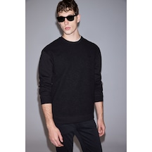 U.S. Polo Assn. Erkek Siyah Bisiklet Yaka Comfort Fit Metal Plaka Logolu Sweatshirt 50329411-vr046