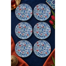 6 Lı Cam Çay Tabağı Osmanlı Çini Desenli 12 Cm 6 Adet Çay Tabak Mavi