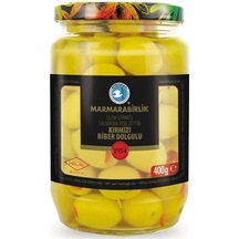 Marmarabirlik Salamura Kırmızı Biberli 141-160 KB 4XL Yeşil Zeytin Cam 400 G