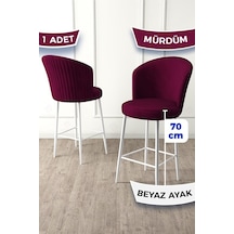 Canisa Fora Serisi 1 Adet Mürdüm Sandalye Ada Mutfak Bar Sandalyesi Beyaz Metal Ayaklı Babyface Kumaş Sandalye Mürdüm Ayaklar Beyaz
