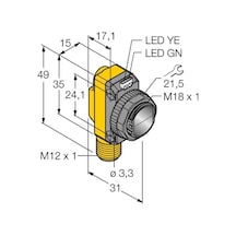 Turck Ro20m-bt18-vp6x2-h1141 Fotoelektrik Sensör , Karşılıklı Alıcı Tarafı , Silindirik/kübik Gövde, 20m. Algılama, Pnp,m12 Konnektörlü