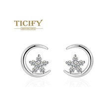 Kişilik Moda Mizaç Yüksek Seviyeli Duyusal Küpe Kadın Basit Kişilik Mehtap Yıldız Flaş Zirkon Küpe Beyaz