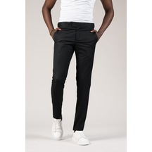 Perpant Slimfit Kemer Tokalı Yazlık Kumaş Pantolon Siyah