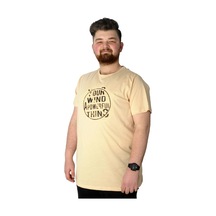 Mode Xl Büyük Beden T-Shirt Baskılı Powerfull 22155 Bej 001