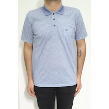 Santa Dmctekstil Erkek Desenli Klasik Kesim Rahat Kalıp Tek Cepli Polo Yaka Düğmeli T-shirt Lacivert