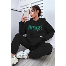 Uyguntarz Unisex Happiness Baskılı Eşofman Takımı Siyah