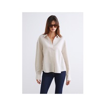 LC Waikiki Alıta Cıty Farkıyla Soulife Bej Çizgili Poplin Kadın Gömlek Bej - 931681428 Bej