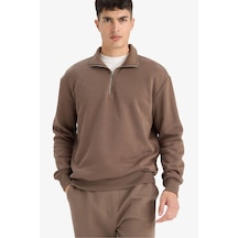 Defacto Regular Fit Dik Yaka Yarım Fermuarlı İçi Yumuşak Tüylü Basic Düz Sweatshirt X7405az25aukh154 Haki