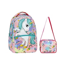 Yeşil Unicorn Desenli Kız İlkokul Sırt Çantası + Beslenme Çantası 2306 Açık Mor