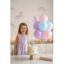 Unicorn Temalı Pastel Rakam Mum Ve Balon Standı Seti - Kız Çocuk Doğum Günü Parti Süsleri 0-9 Yaş 3 - 7 25582676