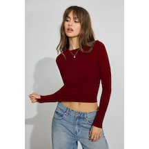 Madmext Bordo Bisiklet Yaka Slim Fit Kadın Body Mg2564 Bordo