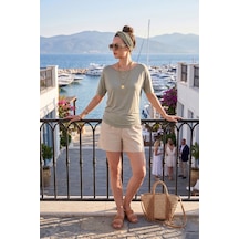 Lela Standart Fit Drape Detaylı Yarasa Kol T Shirt Bayan T Shirt 5866962 Olive