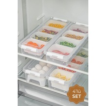 Vienev Kilitli Kapaklı Uzun Saklama Kabı Seti 2 x 2.5 L + Kutulu Yumurtalık 2 x 3.5 L 4'lü Çok Renkli