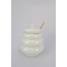 Acar Pamira Ahşap Kaşıklı Porselen Bal Kavanozu - Yam-06128