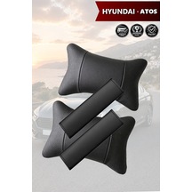 Hyundai Atos Uyumlu Set Siyah Deri Kemer Koruyucu Lüks Deri Yastık