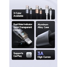 Ca-6911 3a Işıklı Usb İphone Şarj Data Kablosu 1.2m Siyah