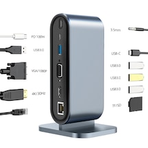 Mt53 Type-c Usb Adaptör Hub 12in1 4k Hdmı Vga 4ad Usb 3.0 Rj45 10