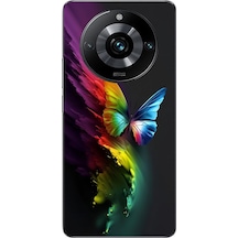 Realme 11 Pro Uyumlu Gökkuşağı Kelebeği Baskılı Silikon Kılıf Renkli