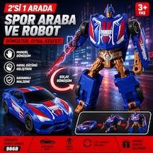 Dönüşen Robot Araba 2'si 1 Arada Spor Araba Ve Robot Oyuncak Manuel Dönüşüm - Mavi