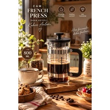 Smartpan Bv008 French Press Paslanmaz Çelik Süzgeçli Cam Bitki Çayı Demliği Kahve Presi - 800 Ml Siyah Diğer